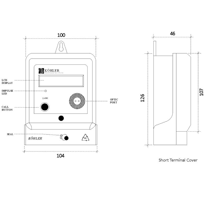 AnyMeters.co.uk Kholer AEL MF1.11 Single Phase Wall Mounted Meter Dimensions