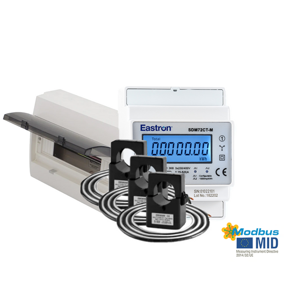 Bundle: SDM72CT-M & 3X T24 Split Core Current Transformers & Din Rail Enclosure