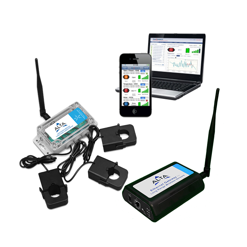 ALTA Industrial Wireless AC Current Meter - 150 Amp Three Phase & Gateway & software