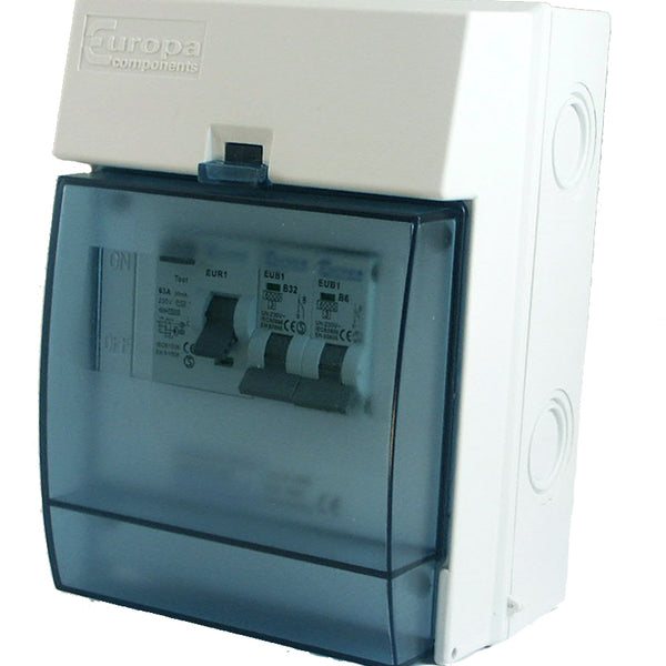Europa 63A RCCB + 6A & 32A MCB Consumer Unit