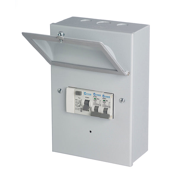 Europa Metal IP54 Garage Consumer Unit ( 63A RCCB + 6A & 32A MCB )